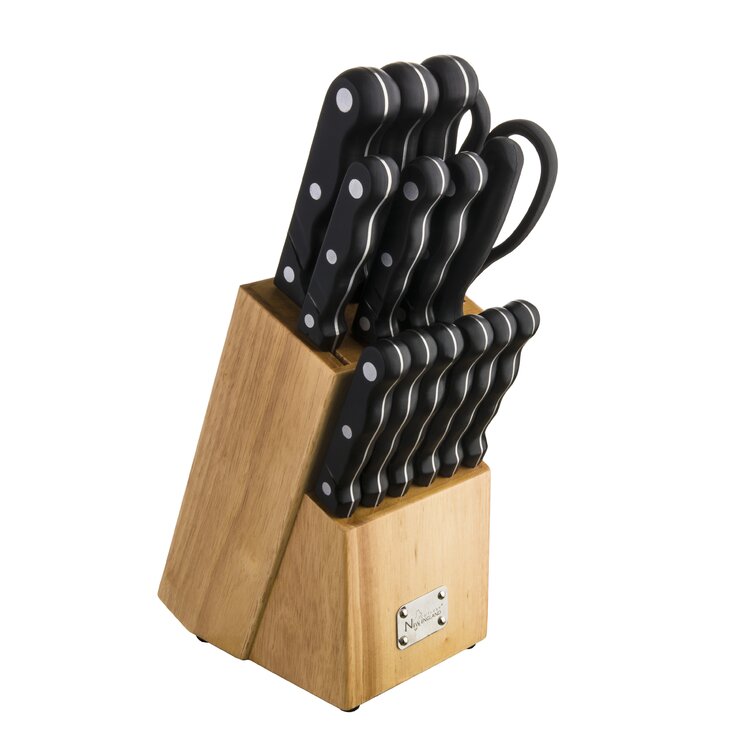 Knife Set, 15-Piece Kitchen Knife Set with Block Wooden Carbon