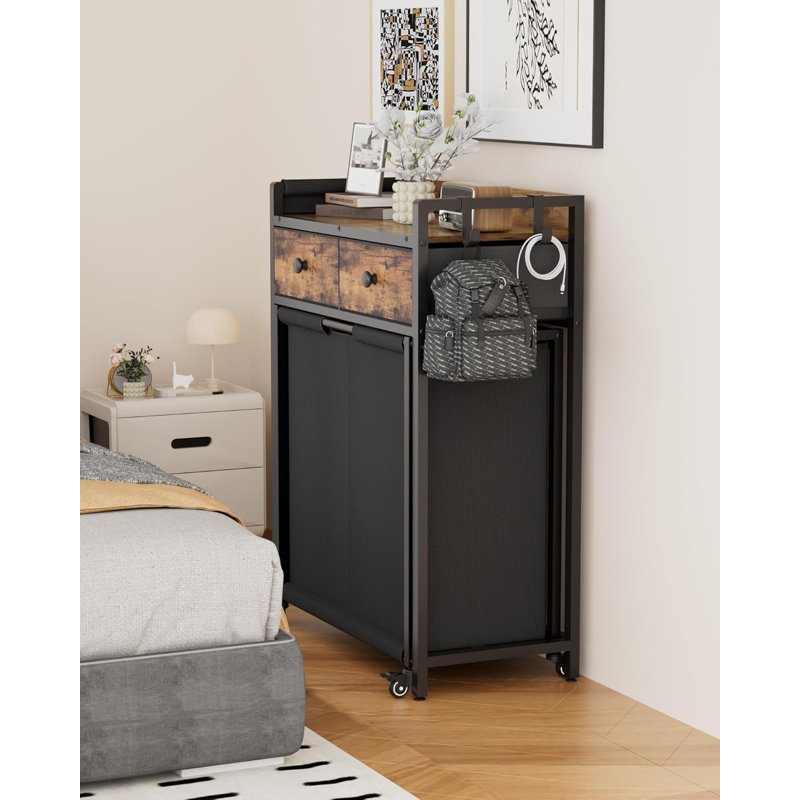 Laundry Hamper Laundry Sorter with 2 Removable Bags Laundry Basket with Shelf Drawers