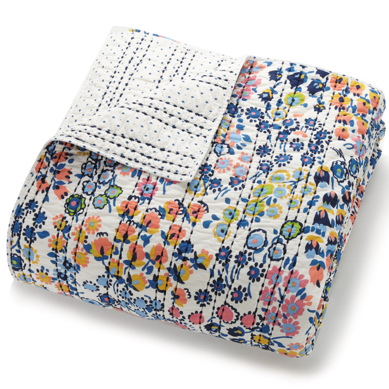 Full Blue Cotton Reversible Boho-Chic Quilt Set