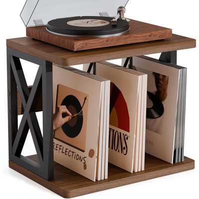 2-Tier Vinyl Record Storage Stand With Dividers, Holds 80-100 Lps, Stackable Record Holder For Turntable, Books, Magazines, And Media Equipment
