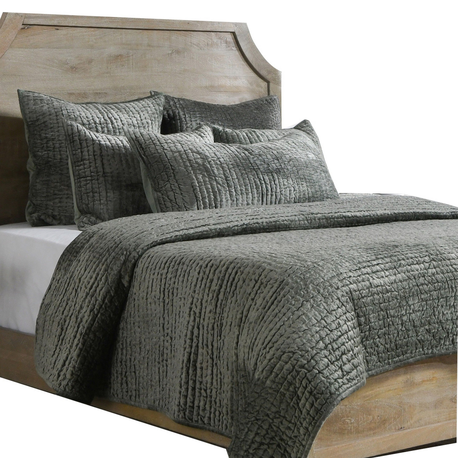 Tasmin Velvet Quilt, King Quilt, Sage Green