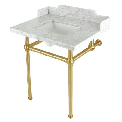 Lavabo console en marbre de Carrare 30 "avec pieds en laiton, blanc marbre / noir mat Kingston LMS30MBSQ0 Pemberton Kingston