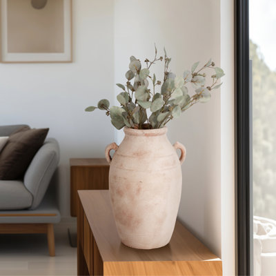 Dakota Fields 19" Weathered Terracotta Vase, Ivory/Natural