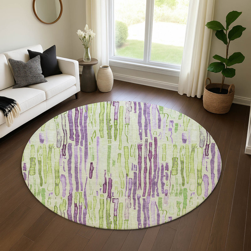 Premium Machine Washable Mehara AMF1684 Stripes Rug, Round 8'