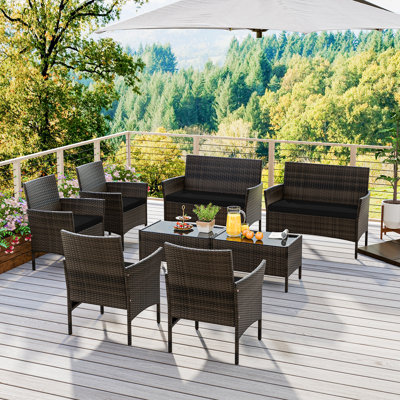 Klea Wicker 8 - Person Patio Conversation Set with Cushions