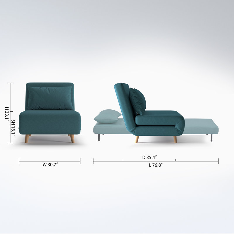 Jacquelyn 32" Wide Convertible Chair, Peacock Blue Fabric, 31.9"