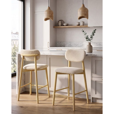 Upholstered Counter Stool with Solid Wood Frame