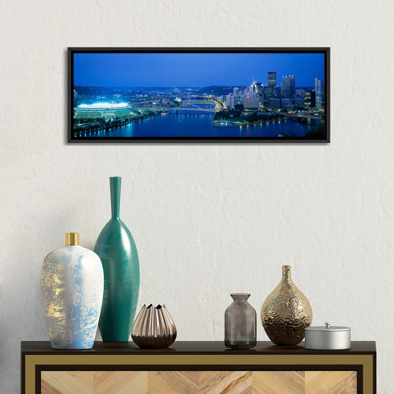"panoramic three rivers stadium, pittsburgh, pennsylvania, états-unis" , reproduction sur toile tendue, Cadre noir