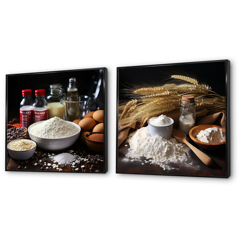 Farine de blé Baroque French Backery Flour I - ensemble de 2 décorations murales de pâtisserie, Cadre flottant noir