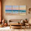 Nautique et plage, vagues de l'océan, coucher de soleil, ciel, sable, horizon de l'eau, ensemble de 3 impressions sur toile-1434059515