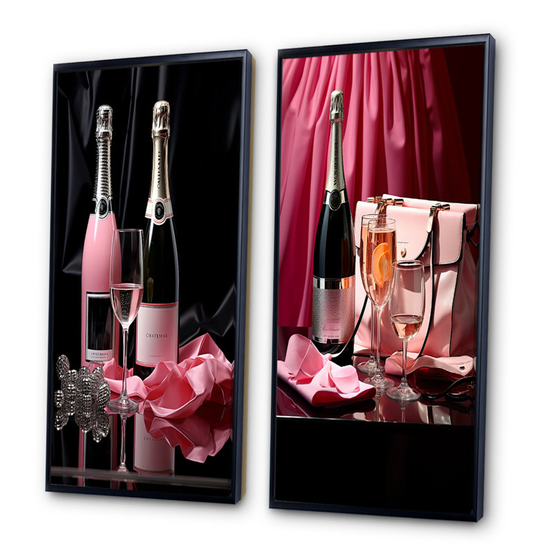Sac de mode rose et champagne «Sac de mode rose et champagne» 2 pièces, Cadre noir, H 20 po x l 24 po