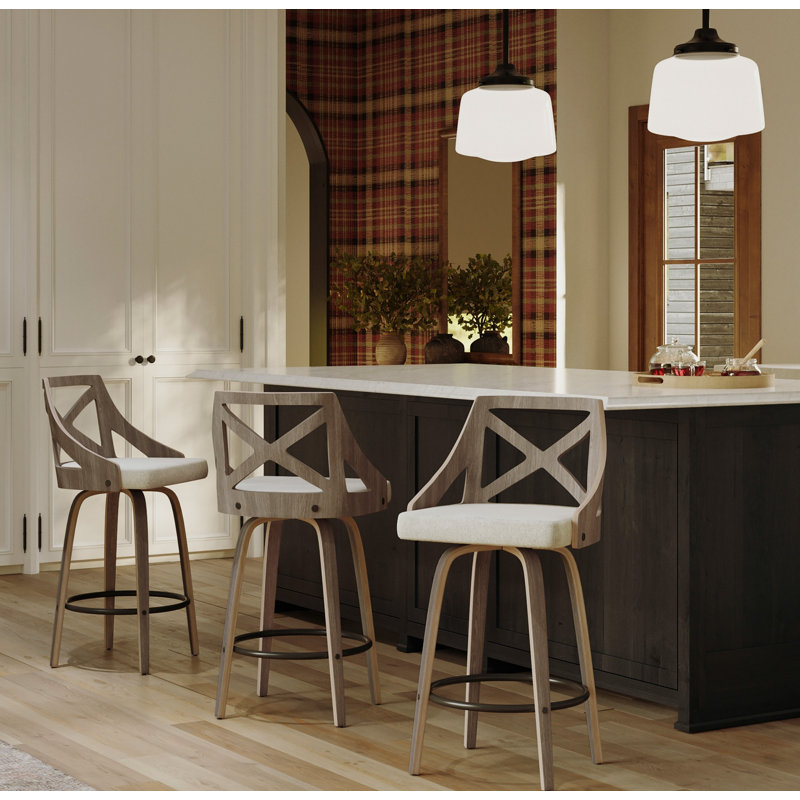 Tabouret de comptoir pivotant 25,5 po Dannie, Crème, Bois gris clair