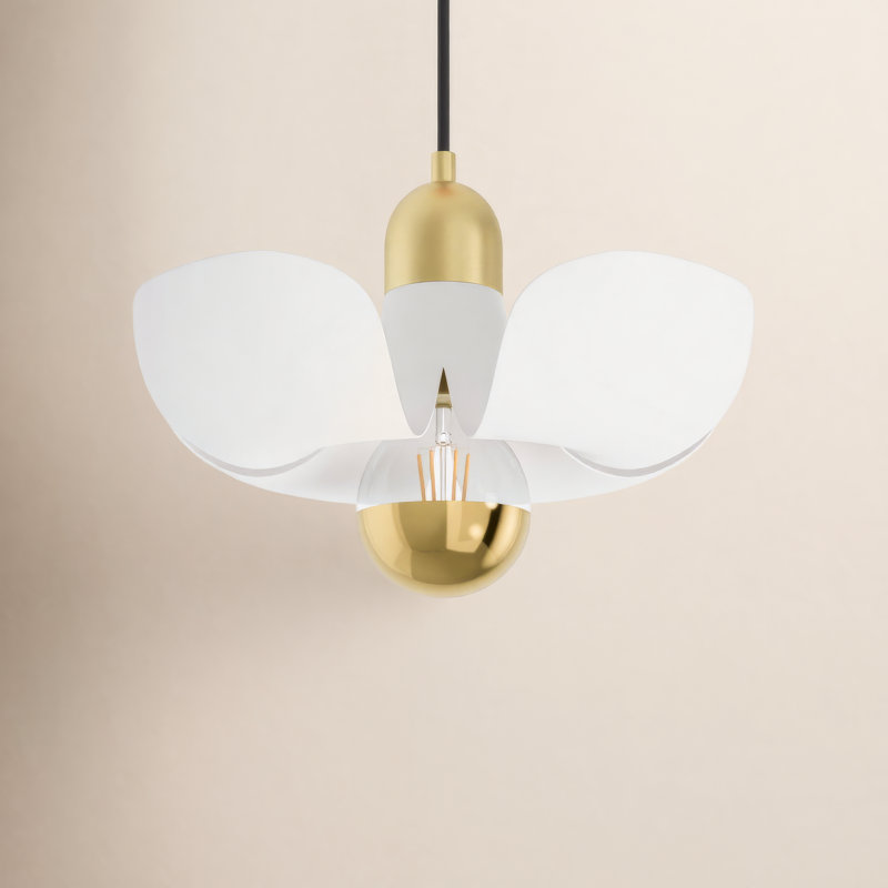 Luminaire suspendu 1 lumière Miruna, Laiton satiné / blanc