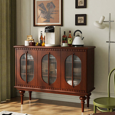 Buffet brun rougeâtre + bois manufacturé + verre