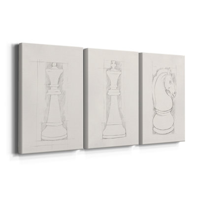 Chess Set Sketch I  -Custom Wrapped Gallery Canvas - 3 Pieces