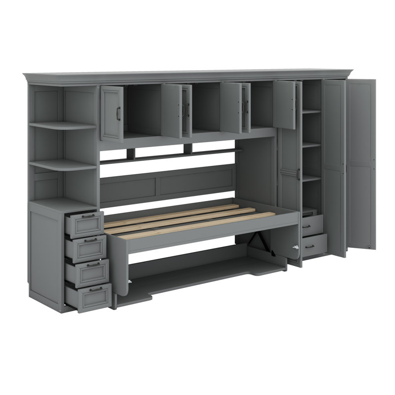 Lit escamotable mural avec garde-robe, armoire et bureau Murphy, Gris