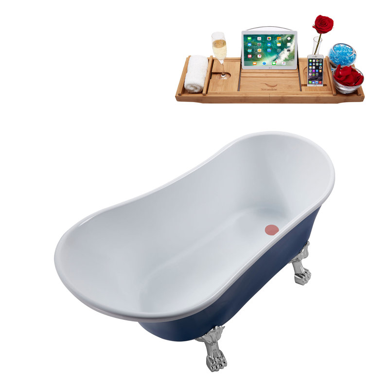 55.1'' x 26.8'' Soaking Acrylic Bathtub, Polished Chrome, Matte Pink