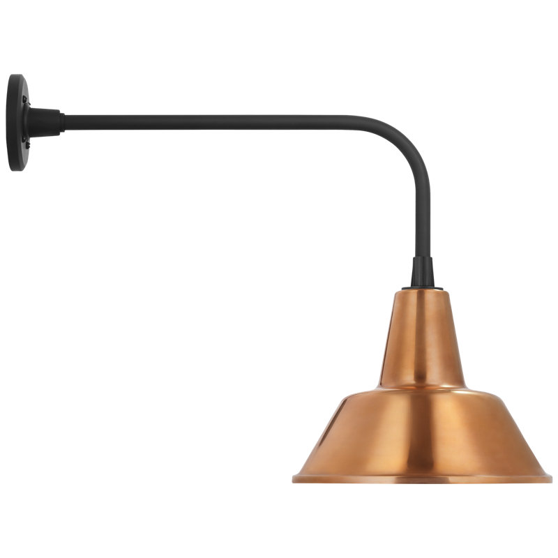 Thomas O'Brien, "Academy 20" Rex Barn Light in Matte Black with 12.5" Green Bowers Shade, Soft Copper
