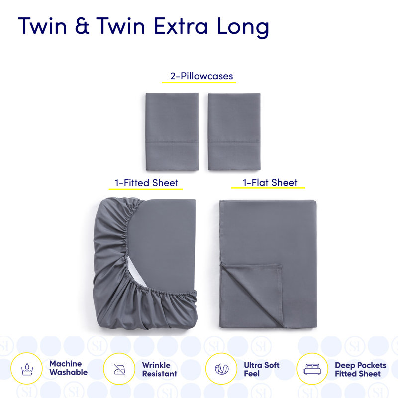 Luxurious Soft Microfiber Sheet Set with Bonus Pillowcases, Gray, Twin Sheet Set with 2 Pillowcases