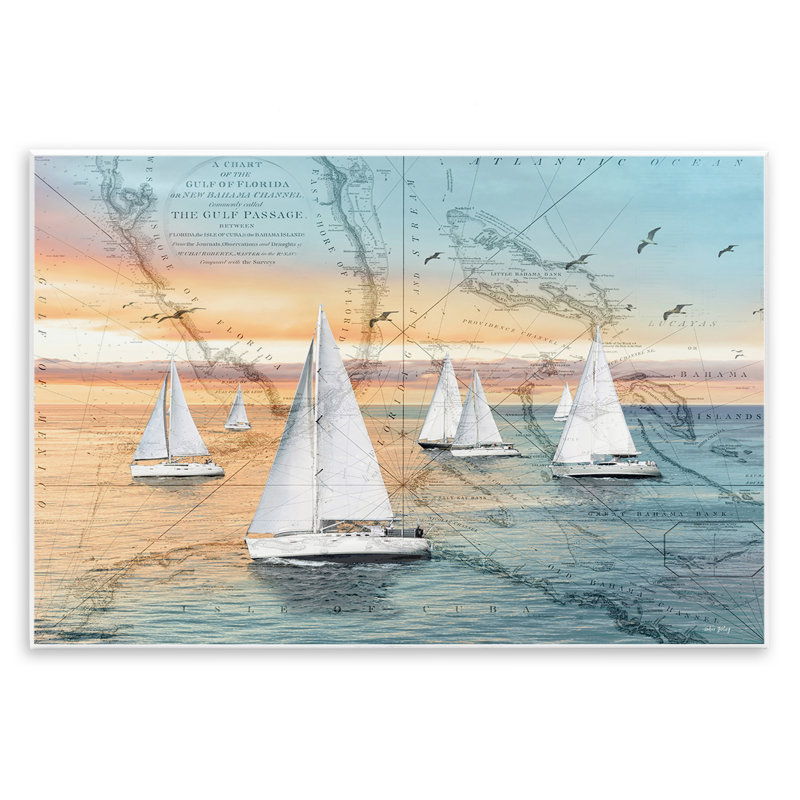 «Nautical Ships & Vintage Map», plaque murale par Amber Sterling, H 10 po x l 15 po