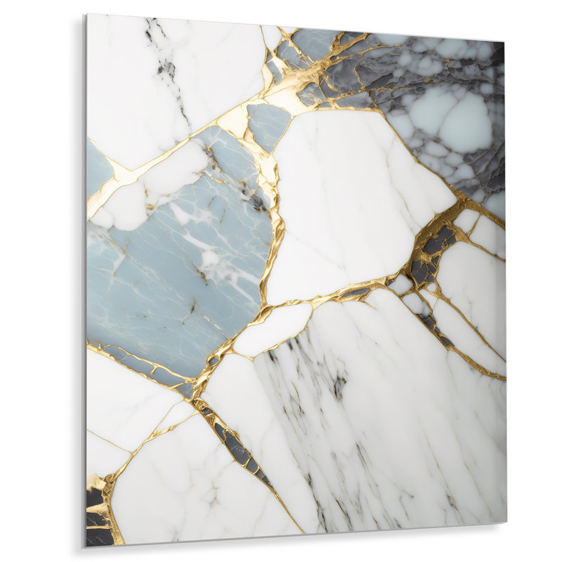 Décoration murale abstraite géométrique en marbre doré et blanc I - marbre abstrait, H 40 po x l 30 po