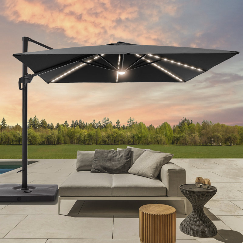 Parasol en porte-à-faux carré avec base lestée 120 po Rilie, Noir