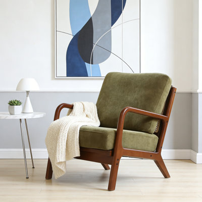 Chaise de salon en bois massif avec accoudoirs et chaise de lecture avec accoudoirs et coussins amovibles