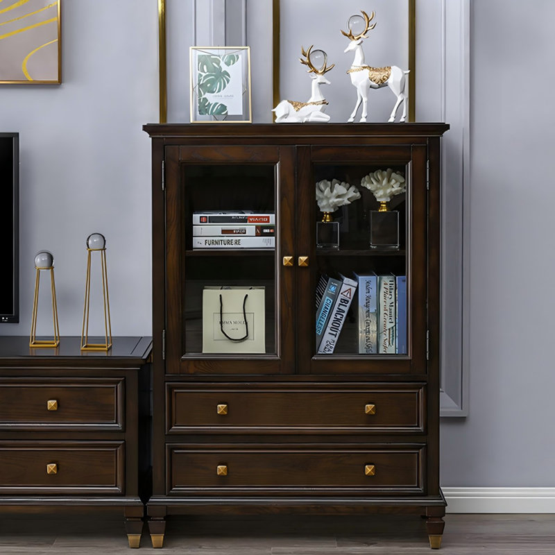 Armoire à vin en bois massif 33,86 "de style américain, luxueuse et élégante