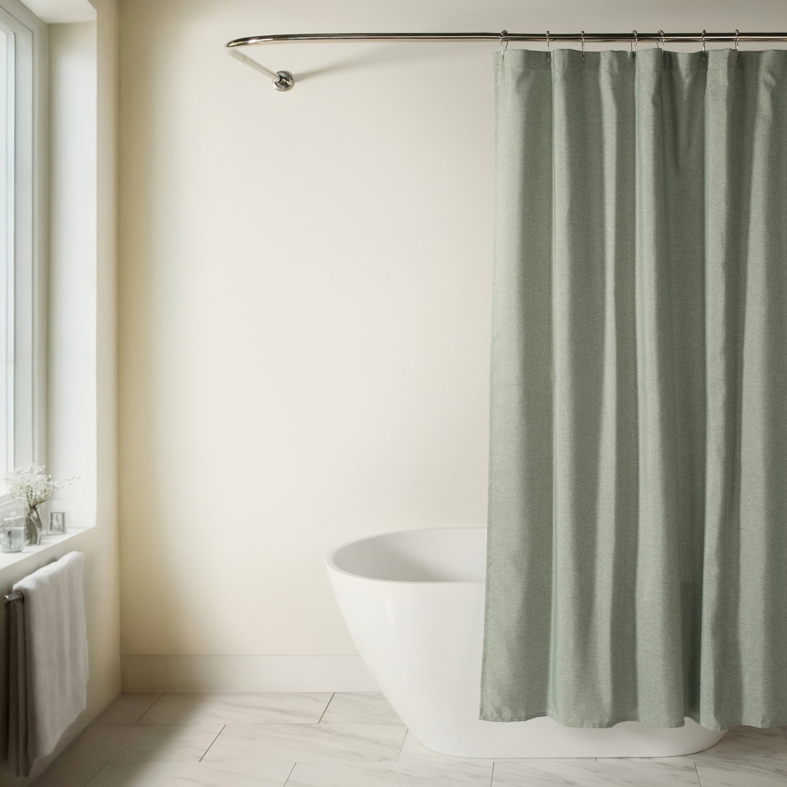 Linen-Look Textured Woven Shower Curtain, Green