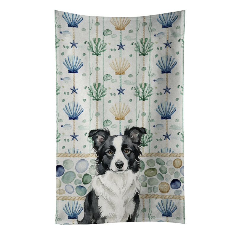 Serviette de cuisine blanche en verre de mer à épagneul tibétain blanc, Border Collie