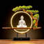 Statue de Bouddha blanc avec arbre artificiel vert et lampe de table à cercle DEL, statues de Bouddha en céramique d'intérieur pour la maison, 16,5 po