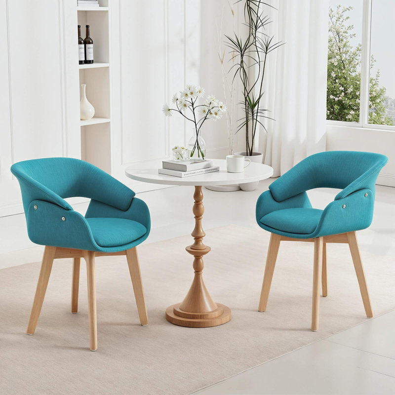 Modern Dining Room Accent Arm Chairs,Fabric Mid-Century Upholstered Side Seat with Solid Wood Legs, Green