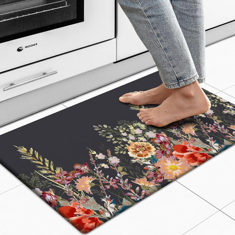 Tapis floral antidérapant antidérapant, 17.3" X 29", Black Floral