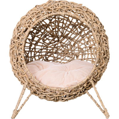 Lit surélevé pour chat, beige avec un coussin confortable à l'intérieur, intérieur moelleux