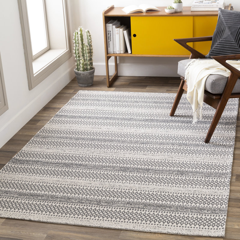 Enloe Cotton Striped Indoor Rug, Rectangle 5'3" x 7'3"