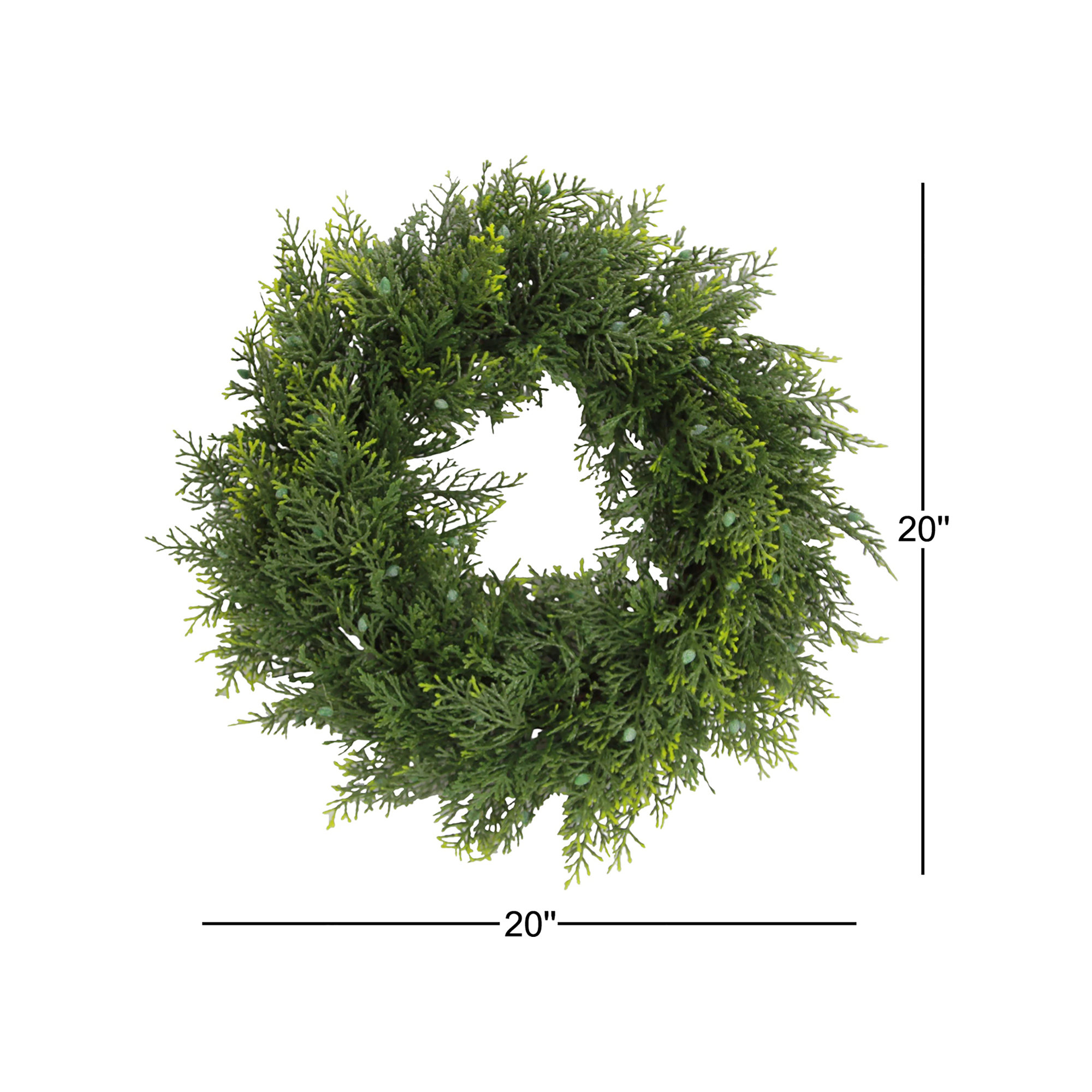 20" Inches Faux Cedar Wreath With Berry Holiday Christmas wreath Home Christmas Décor, Green-Berry