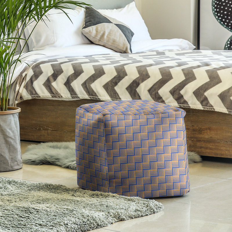 Repose-pieds cubique à rayures classic basketweave, Bleu / orange