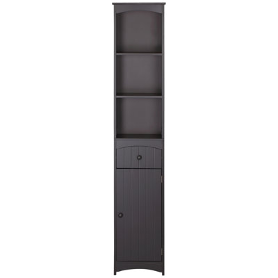 Tall Bathroom Storage - 3 Shelf And Drawer Cabinet In Brown For Supplies Organizer Shelves Space Saving