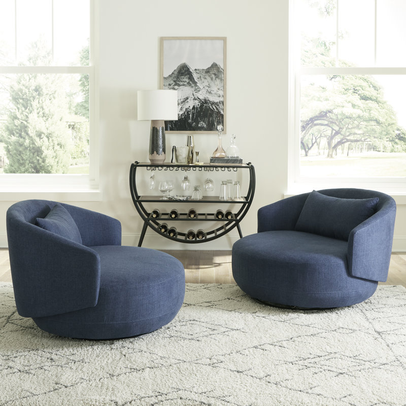 Merceda Upholstered Swivel Cuddler Chair, Navy