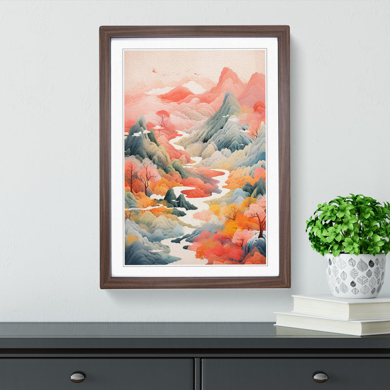 Japanese Mountains Gestural No.2 - Framed Print, 64cm H x 46cm W x 2cm D, Walnut Framed