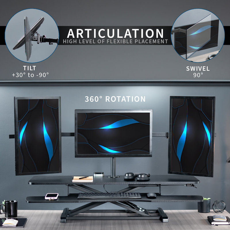 Black Adjustable 48" Standing Desk Converter with Triple Monitor Mount