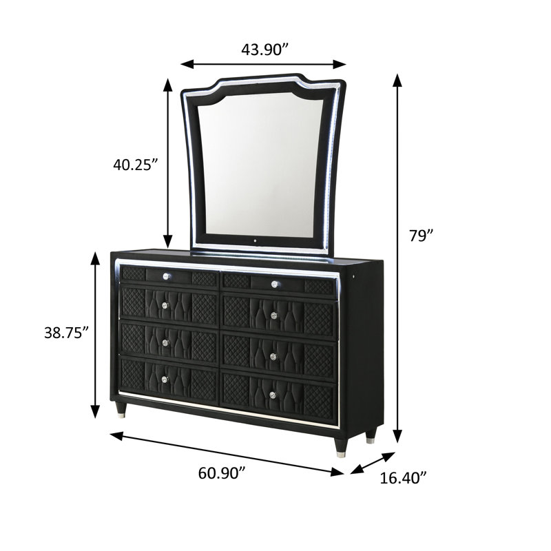 Commode traditionnelle l 60,90 po avec miroir, noir