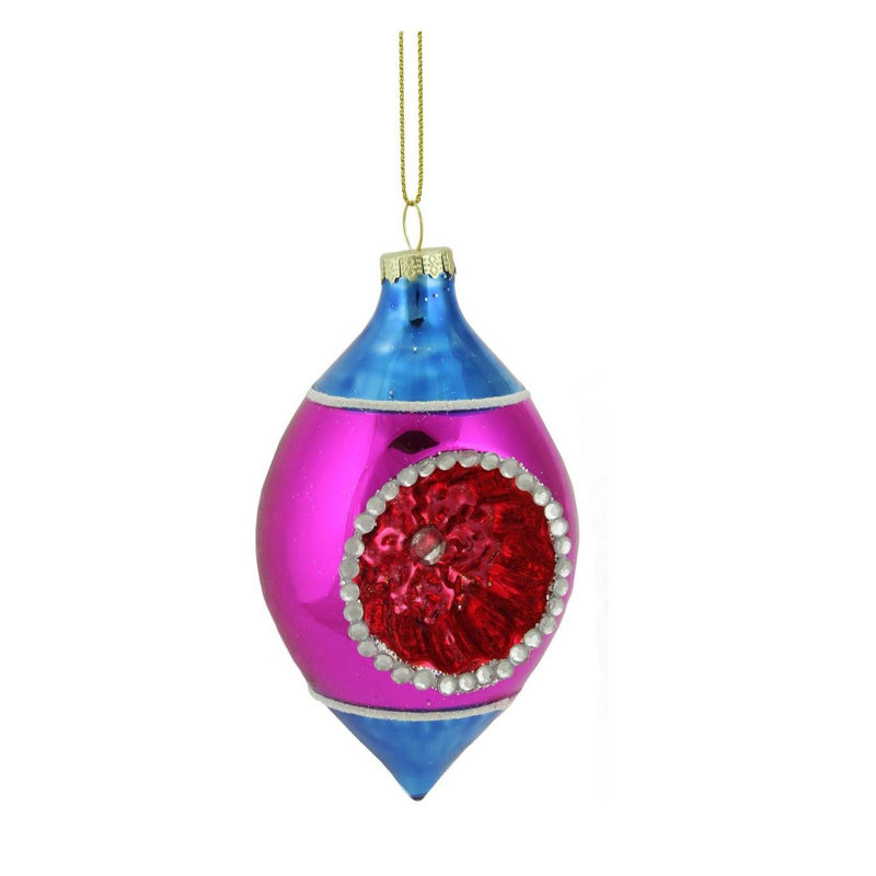 Ornement de Noël en verre 4,5 po, Bleu / rose / rouge