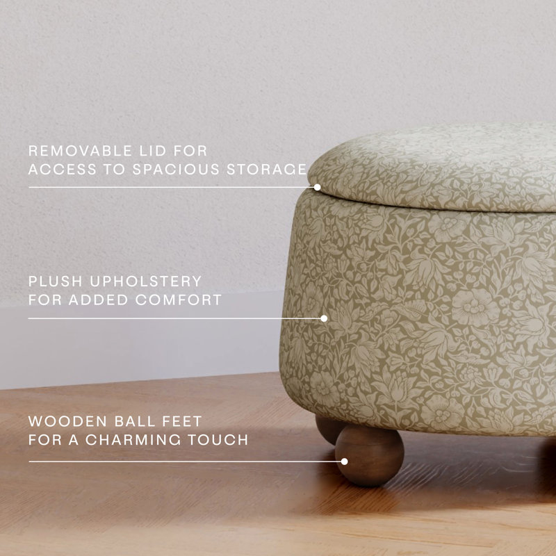 Morris & Co. x Namesake Tuffet Storage Ottoman, Mallow in Ash w/ Dark Wood Ball Feet