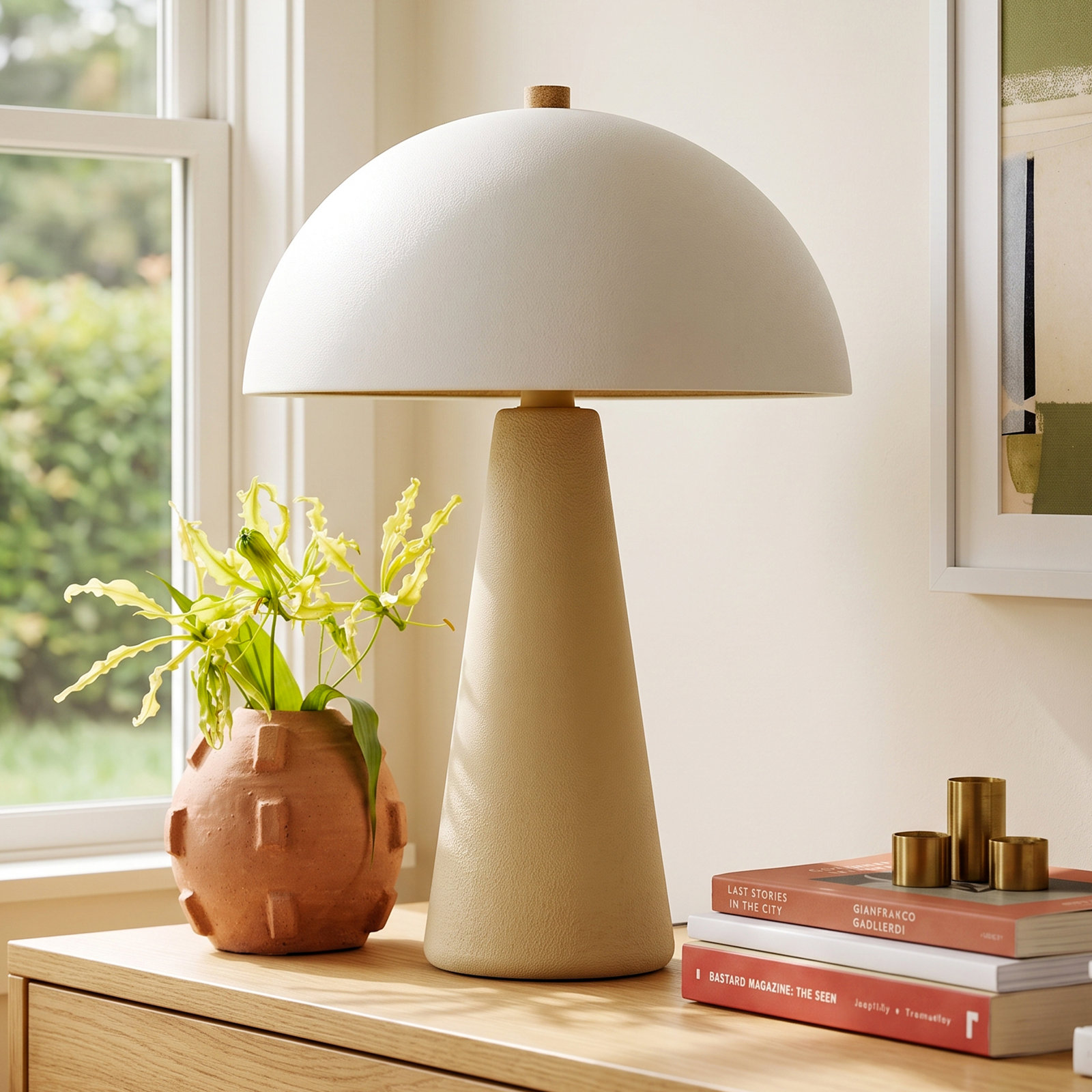 Fistes Ceramic Bedside Lamp, Beige/White