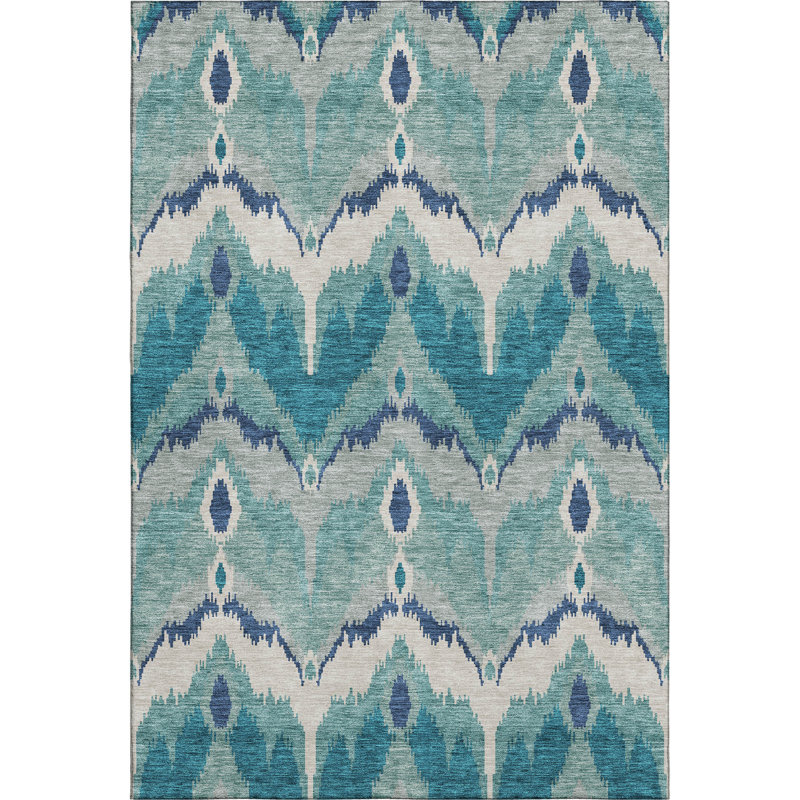 Premium Machine Washable Prisco Teal Rug, Rectangle 10' x 14'