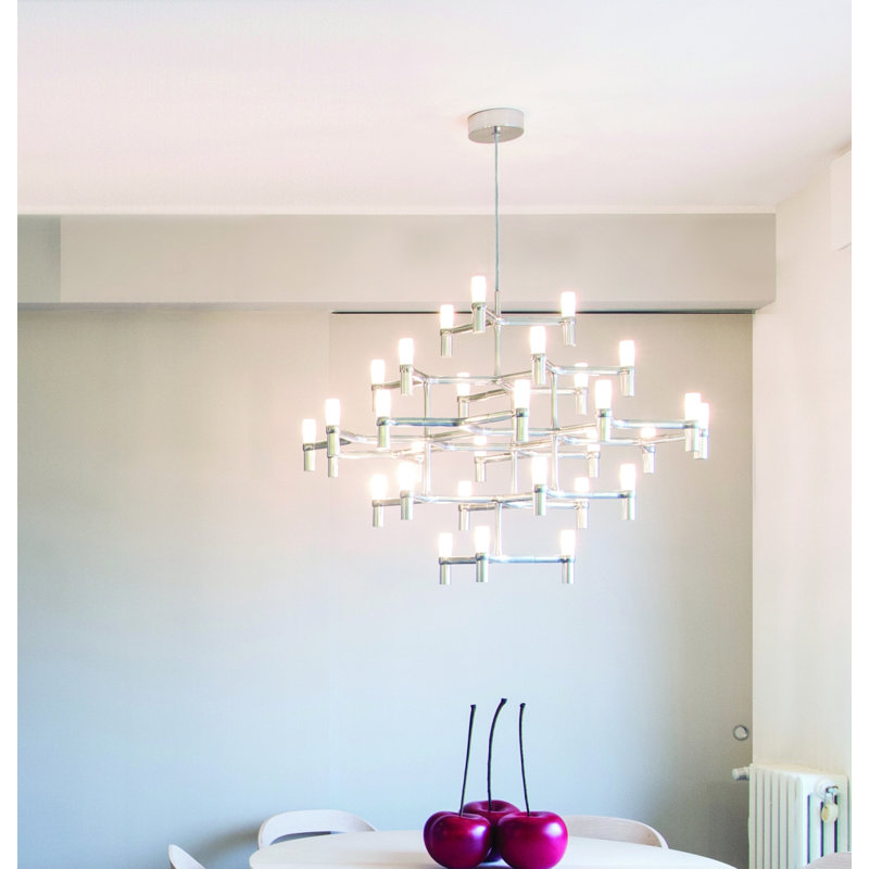 Lustre linéaire moderne 30 lumières spoutnik Bouknight, Blanc, Abat-jour inclus: non