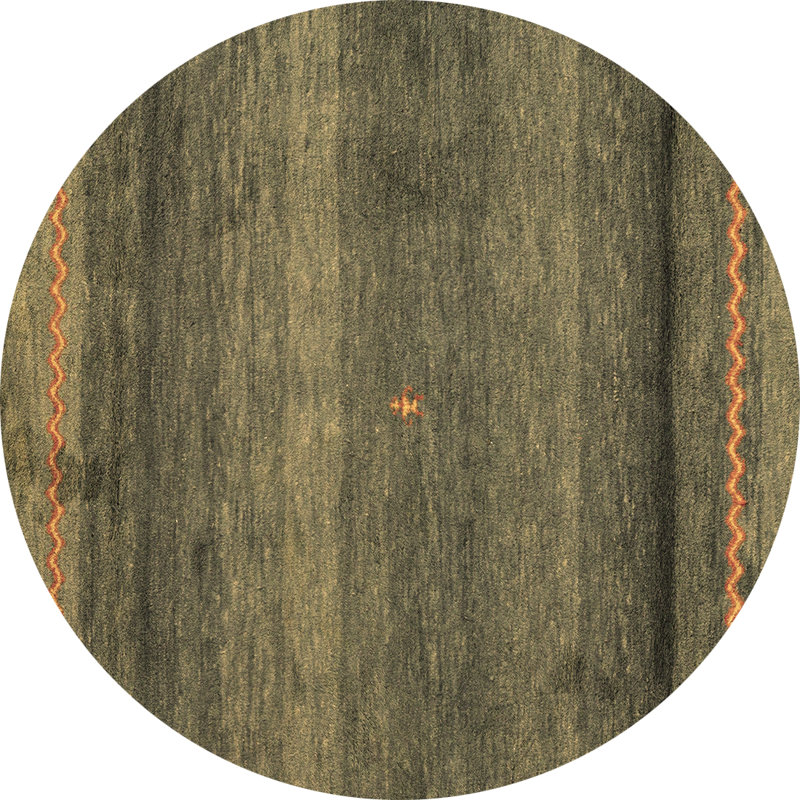 Tapis vert / orange en laine / polyester tissé à la machine, Rond 8 pi