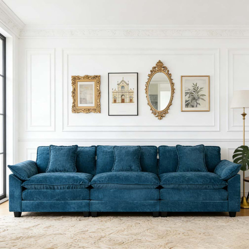 Canapé à accoudoirs plus large, 3, H 33,1 po x l 117,3 po x P 30,3 po, Bleu