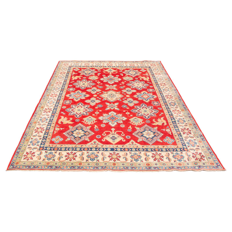 Tapis rouge / ivoire en laine noué à la main de conception unique 8 pi 11 po x 12 pi New Age